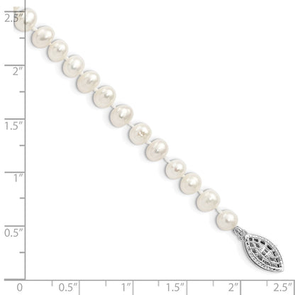 7.25 Zoll Sterlingsilber Rhodium 5-6mm Weiß Süßwasser Zuchtperle Armband
