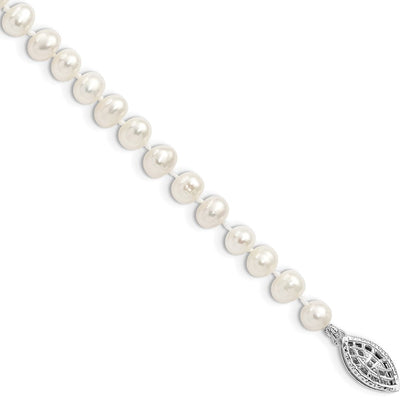 7.25 Zoll Sterlingsilber Rhodium 5-6mm Weiß Süßwasser Zuchtperle Armband