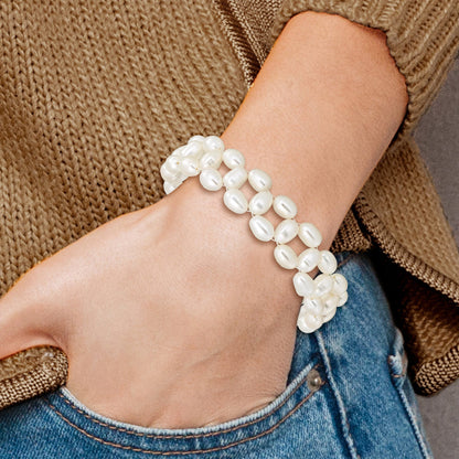 Mode 6-7mm Weiß Rice Süßwasser Zuchtperle Dehnbar Armband