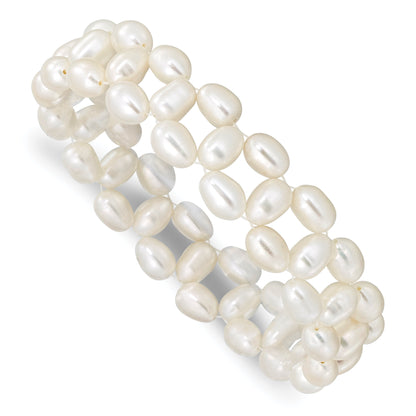 Mode 6-7mm Weiß Rice Süßwasser Zuchtperle Dehnbar Armband