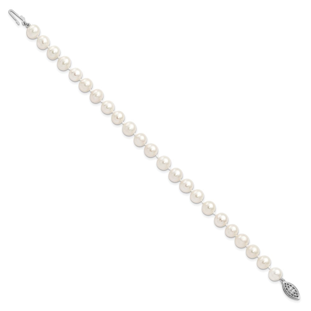 7.25 Zoll Sterlingsilber Rhodium 7-8mm Weiß Süßwasser Zuchtperle Armband