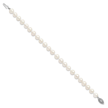 7.25 Zoll Sterlingsilber Rhodium 7-8mm Weiß Süßwasser Zuchtperle Armband