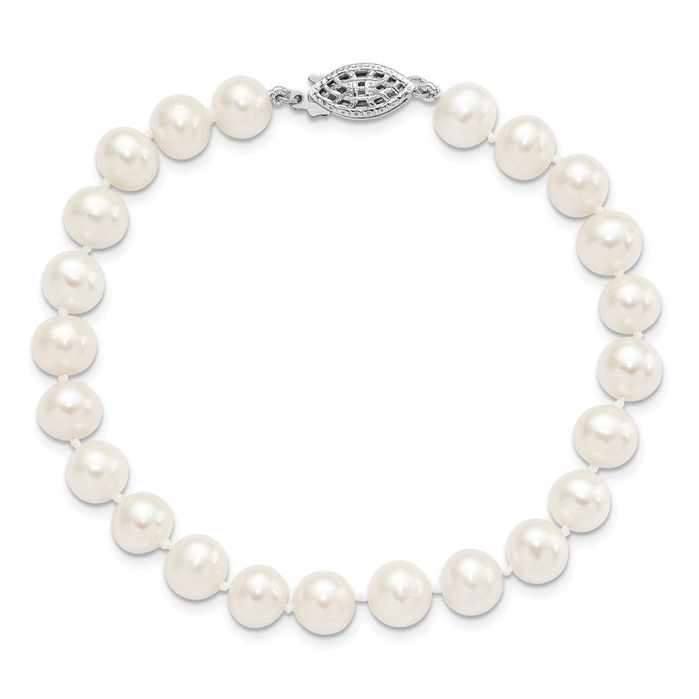 7.25 Zoll Sterlingsilber Rhodium 7-8mm Weiß Süßwasser Zuchtperle Armband