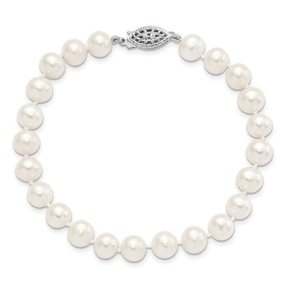 7.25 Zoll Sterlingsilber Rhodium 7-8mm Weiß Süßwasser Zuchtperle Armband