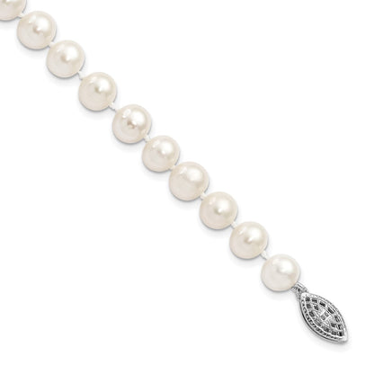 7.25 Zoll Sterlingsilber Rhodium 7-8mm Weiß Süßwasser Zuchtperle Armband