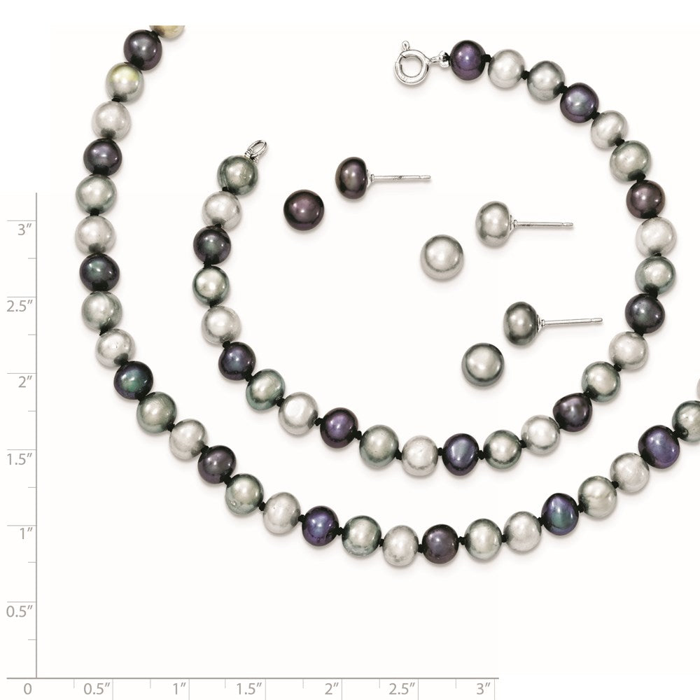 Sterlingsilber Rhodium Fwc Perle Halskette/7.25 Brace/3pc Ohrring Set