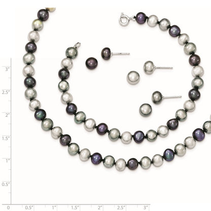 Sterlingsilber Rhodium Fwc Perle Halskette/7.25 Brace/3pc Ohrring Set