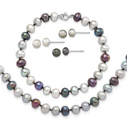 Sterlingsilber Rhodium Fwc Perle Halskette/7.25 Brace/3pc Ohrring Set