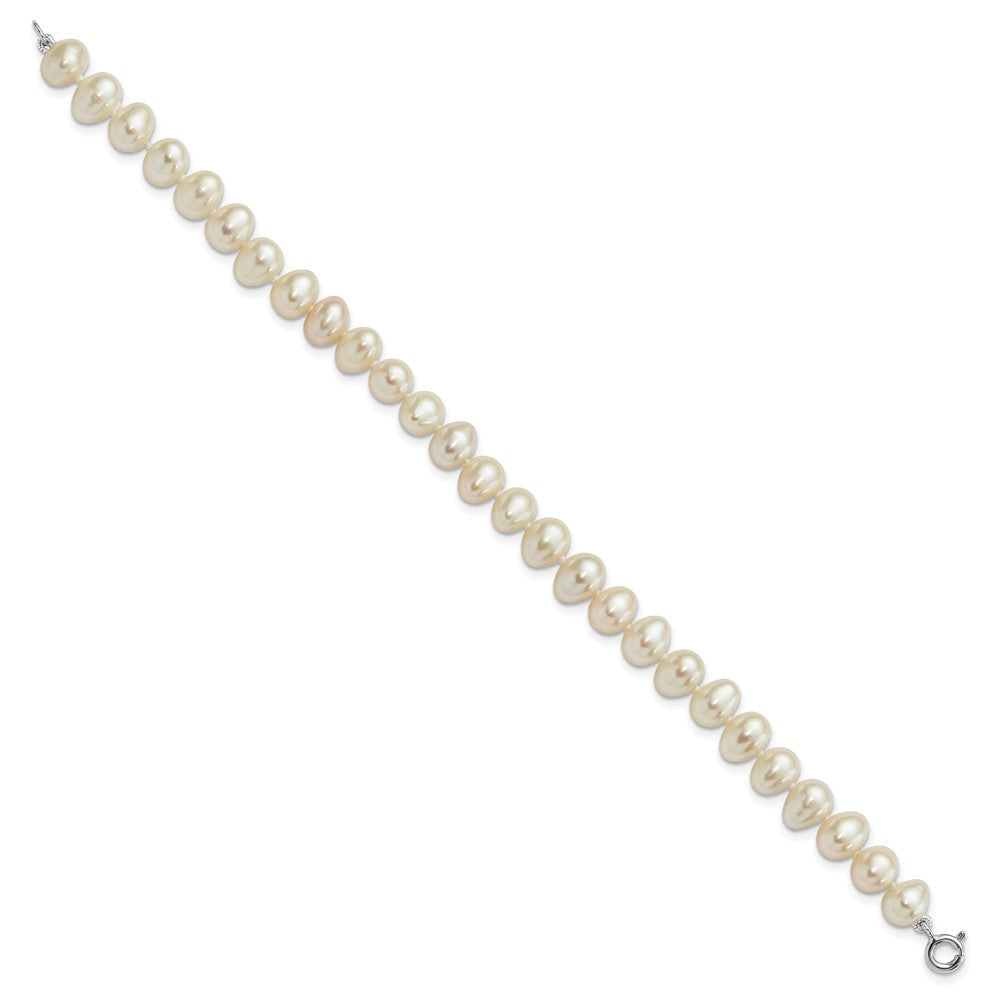 Sterlingsilber Rhodiniert-p 6-7mm Fwc Perle Halskette 7.25 Brace & 1pc Ohrring Set