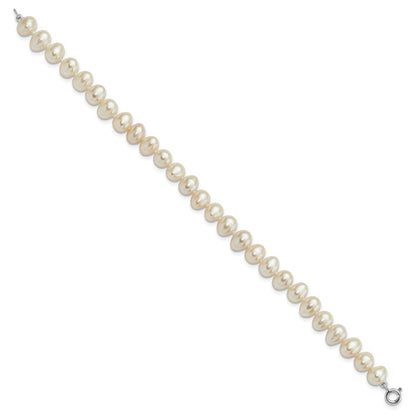 Sterlingsilber Rhodiniert-p 6-7mm Fwc Perle Halskette 7.25 Brace & 1pc Ohrring Set