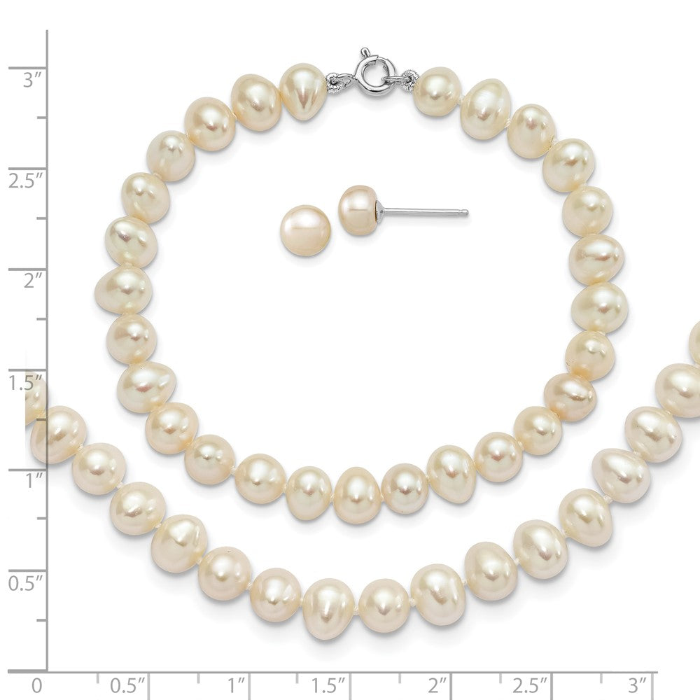 Sterlingsilber Rhodiniert-p 6-7mm Fwc Perle Halskette 7.25 Brace & 1pc Ohrring Set