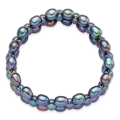 Mode 6-7mm Schwarz Rice Süßwasser Zuchtperle Dehnbar Armband