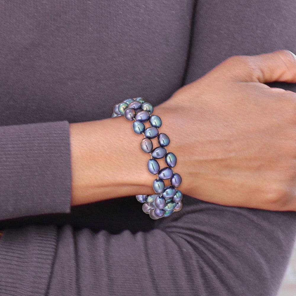 Mode 6-7mm Schwarz Rice Süßwasser Zuchtperle Dehnbar Armband