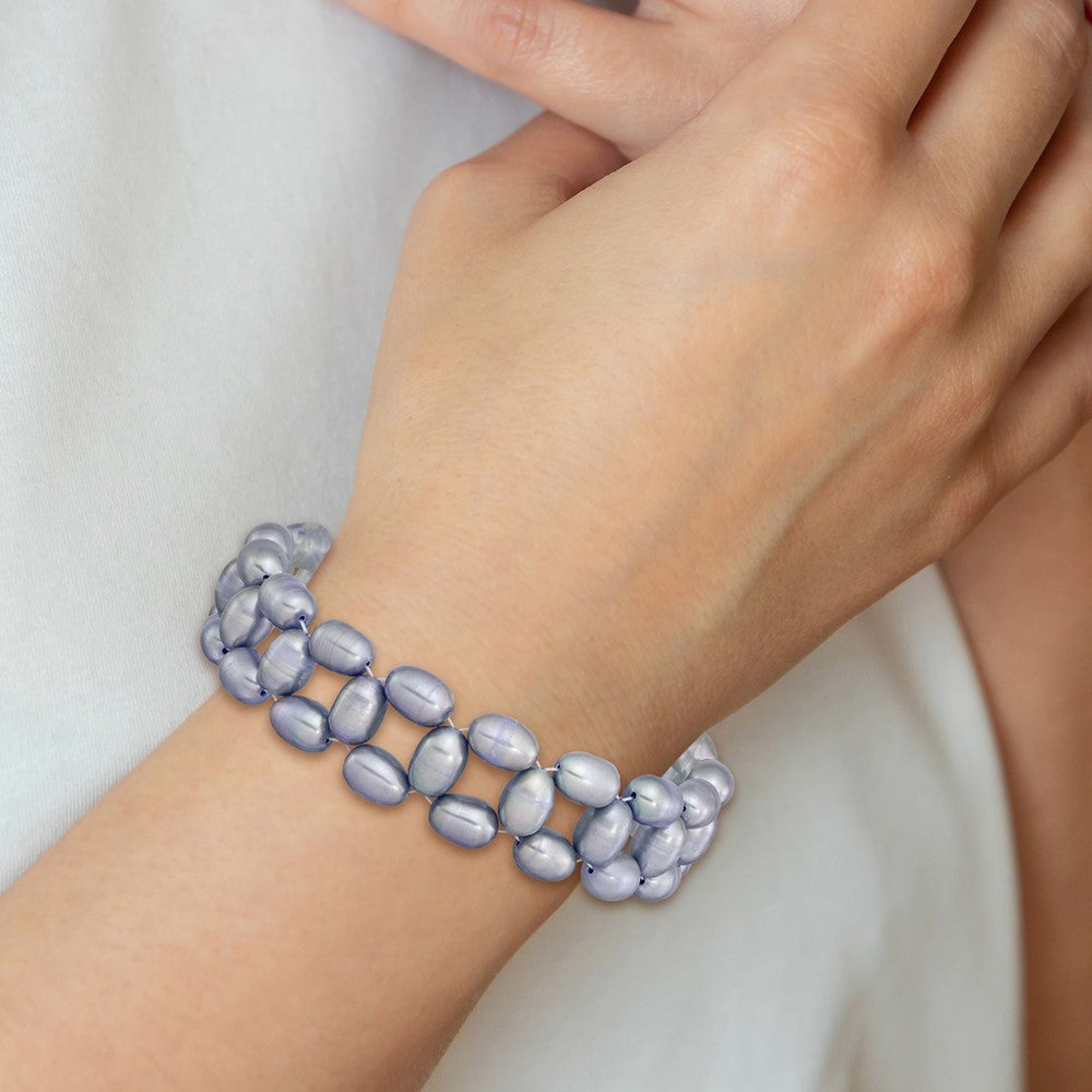 Mode 6-7mm Grau Rice Süßwasser Zuchtperle Dehnbar Armband