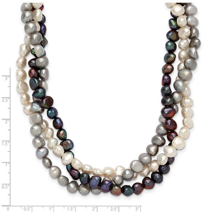 Sterlingsilber Rhodiniert 6-7mm Weiß/black/silver Fwc Perle mit 2 Zoll Verlängerung. Halskette