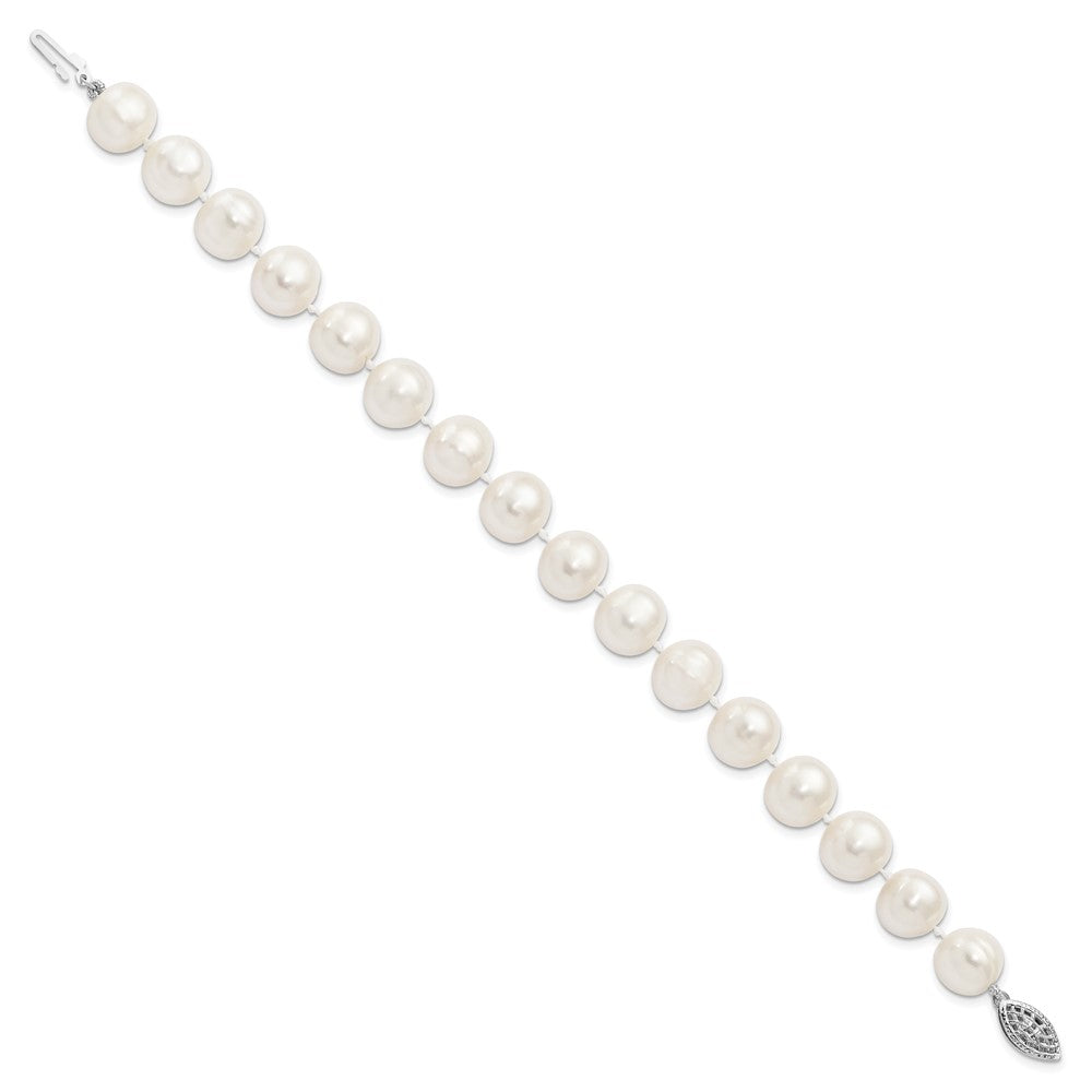 Sterlingsilber Rhodiniert 10-11mm Weiß Fw Zuchtperle Armband