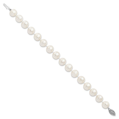 Sterlingsilber Rhodiniert 10-11mm Weiß Fw Zuchtperle Armband
