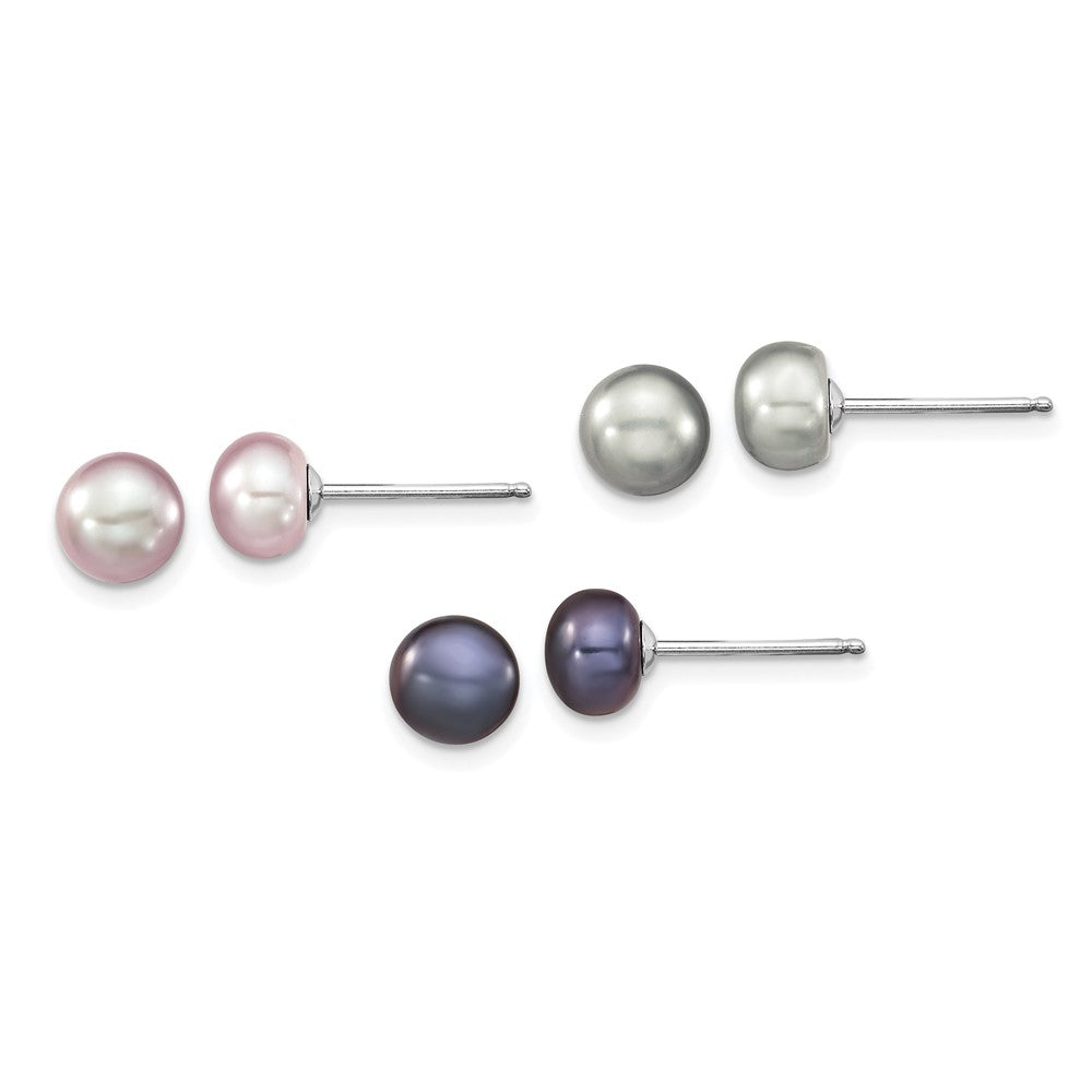 Sterlingsilber Rhodiniert Grau/pink/black Fwc Perle Neck/7.25 Brace/3pc Ohrring