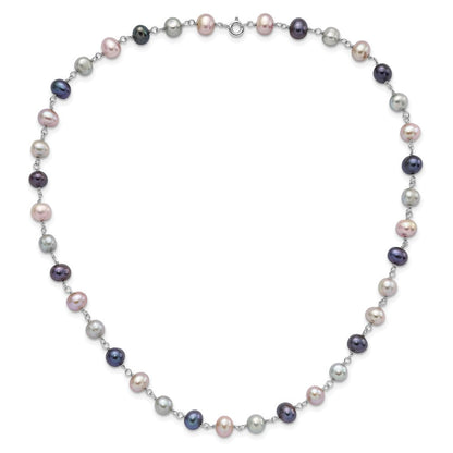 Sterlingsilber Rhodiniert Grau/pink/black Fwc Perle Neck/7.25 Brace/3pc Ohrring