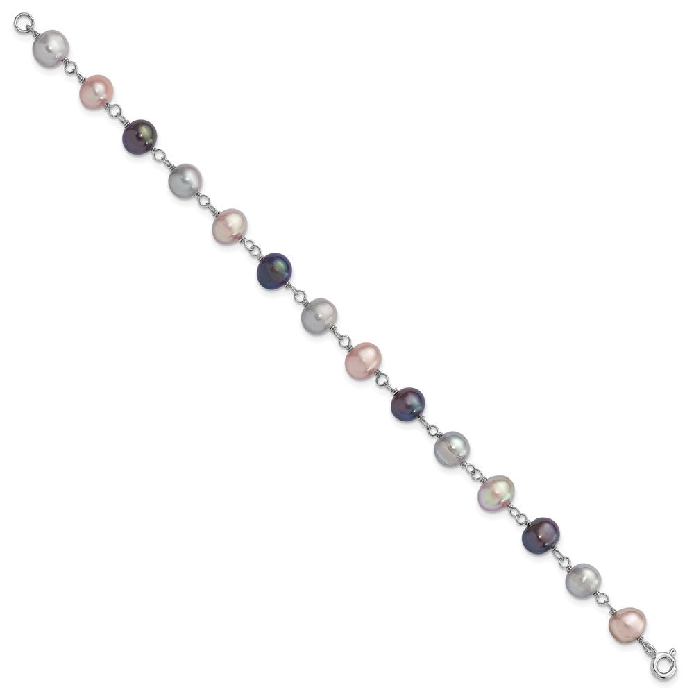Sterlingsilber Rhodiniert Grau/pink/black Fwc Perle Neck/7.25 Brace/3pc Ohrring