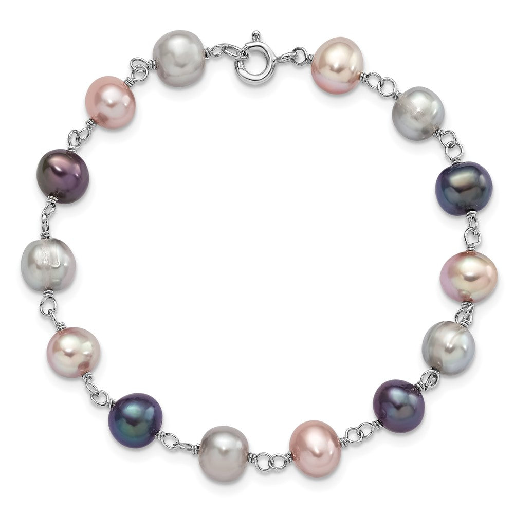 Sterlingsilber Rhodiniert Grau/pink/black Fwc Perle Neck/7.25 Brace/3pc Ohrring