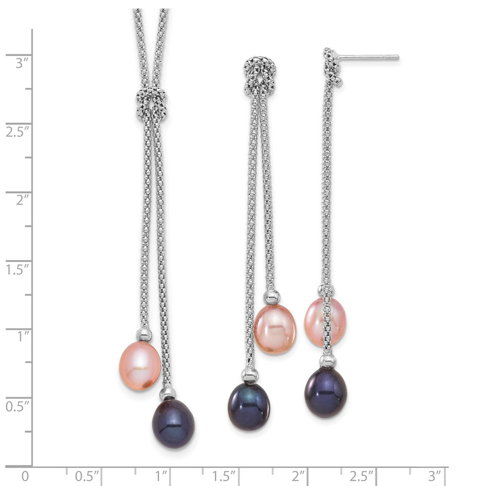 Sterlingsilber Rhodiniert Fwc Perle Knoten 18 Zoll Halskette/earring Set