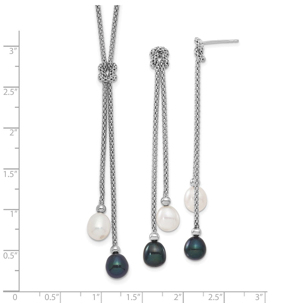 Sterlingsilber Rhodiniert Fwc Perle Knoten 18 In. Neck/earring Set