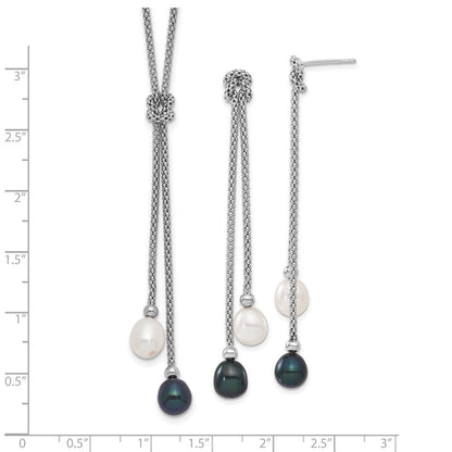 Sterlingsilber Rhodiniert Fwc Perle Knoten 18 In. Neck/earring Set