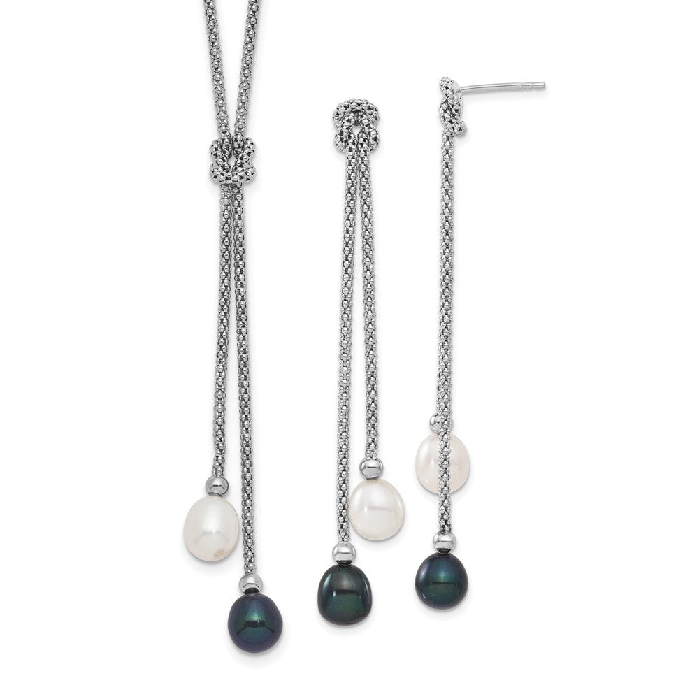 Sterlingsilber Rhodiniert Fwc Perle Knoten 18 In. Neck/earring Set