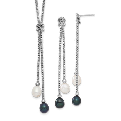Sterlingsilber Rhodiniert Fwc Perle Knoten 18 In. Neck/earring Set