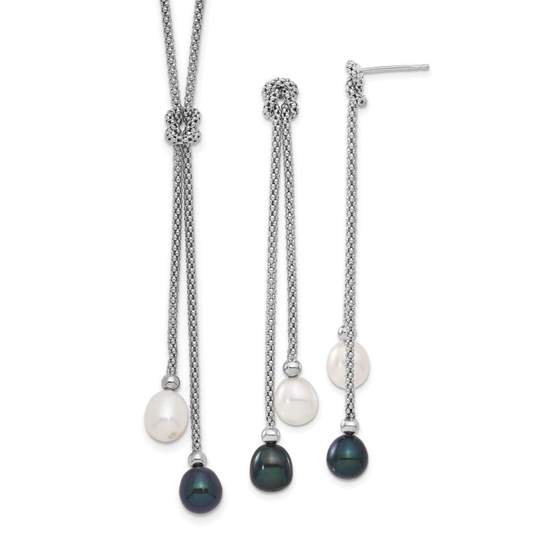 Sterlingsilber Rhodiniert Fwc Perle Knoten 18 In. Neck/earring Set
