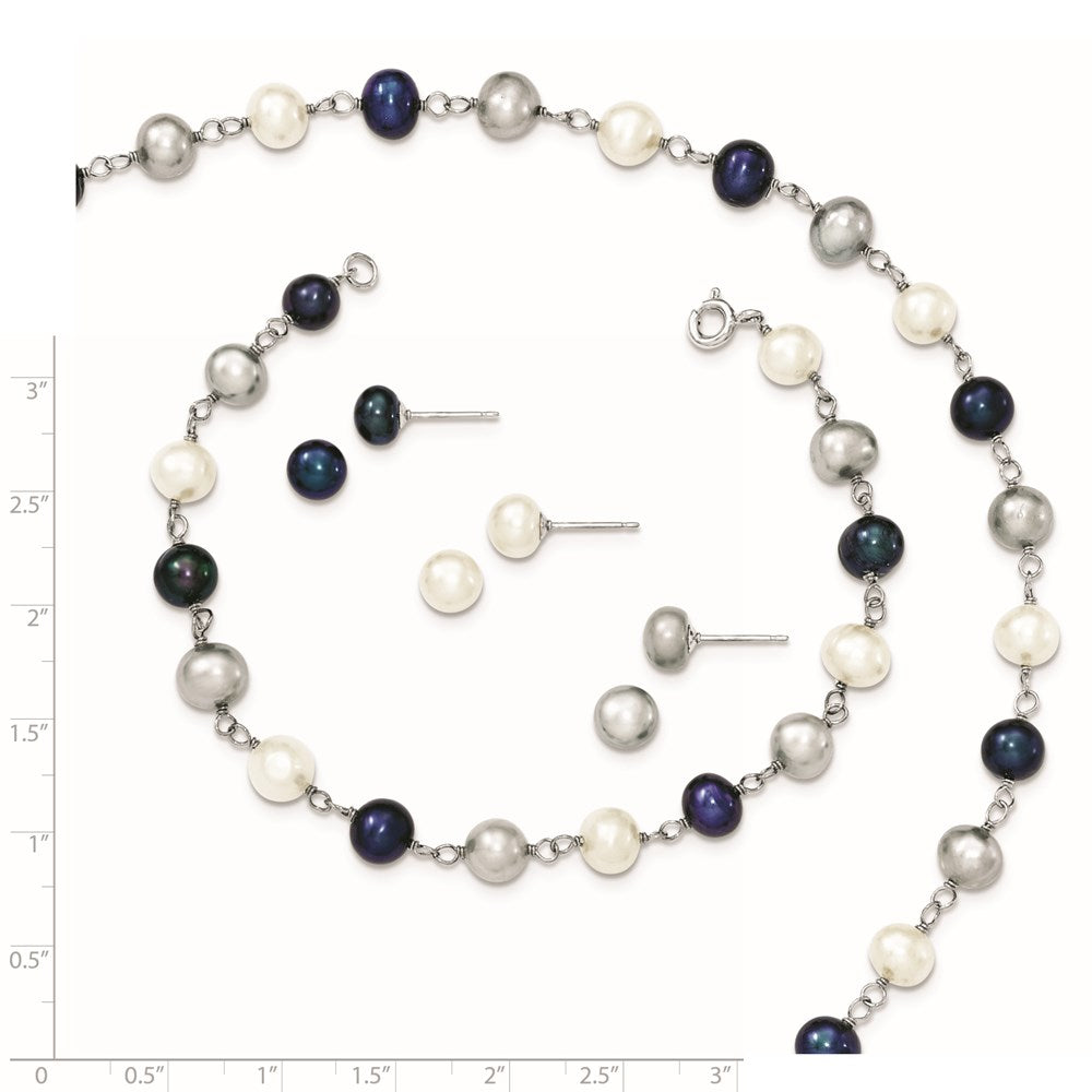 Sterlingsilber Rhodium Fwc Perle Halskette/ Armband/3pc Ohrring Set