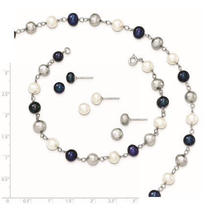 Sterlingsilber Rhodium Fwc Perle Halskette/ Armband/3pc Ohrring Set
