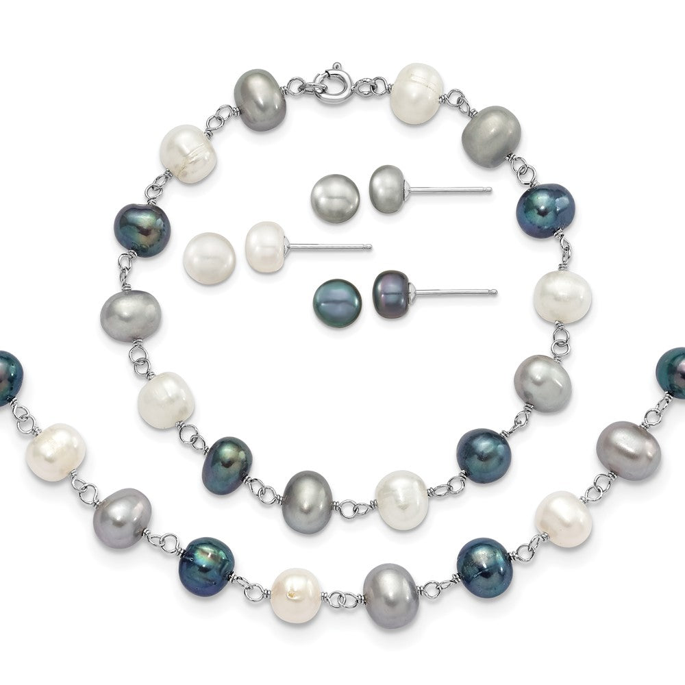 Sterlingsilber Rhodium Fwc Perle Halskette/ Armband/3pc Ohrring Set