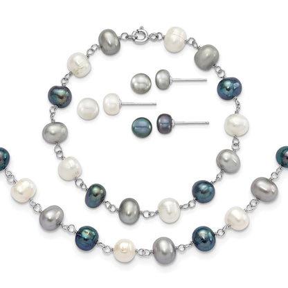 Sterlingsilber Rhodium Fwc Perle Halskette/ Armband/3pc Ohrring Set