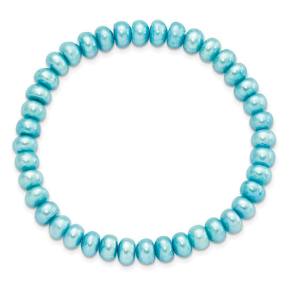 7.5 Zoll 6-7mm Teal Knopf Süßwasser Zuchtperle Dehnbar Armband