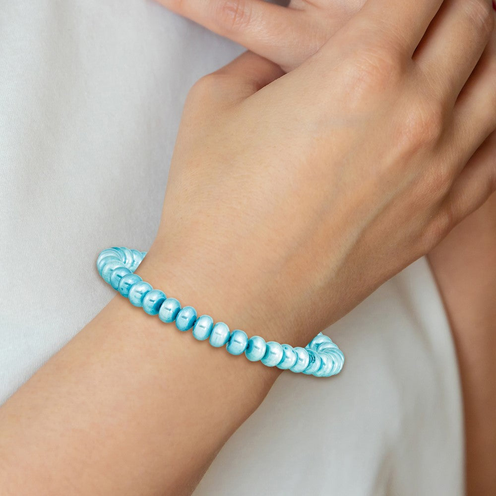 7.5 Zoll 6-7mm Teal Knopf Süßwasser Zuchtperle Dehnbar Armband