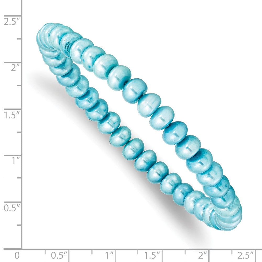 7.5 Zoll 6-7mm Teal Knopf Süßwasser Zuchtperle Dehnbar Armband