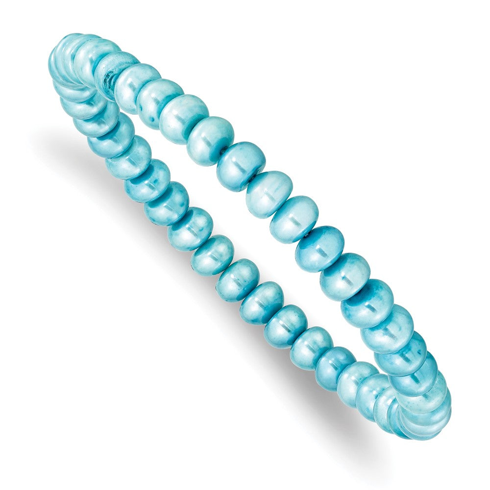 7.5 Zoll 6-7mm Teal Knopf Süßwasser Zuchtperle Dehnbar Armband