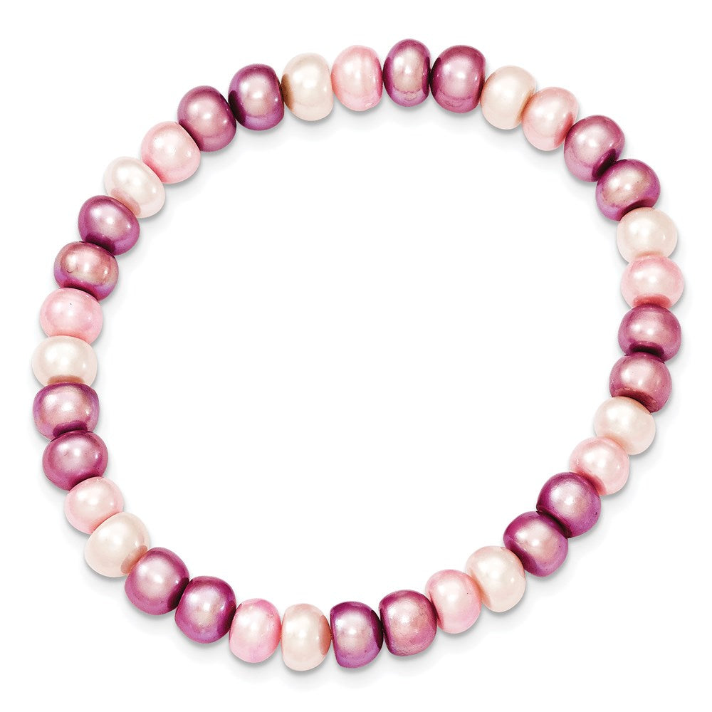 Mode 6-7mm Weiß/lavender/pink Knopf Süßwasser Zuchtperle Dehnbar Bracele