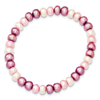 Mode 6-7mm Weiß/lavender/pink Knopf Süßwasser Zuchtperle Dehnbar Bracele