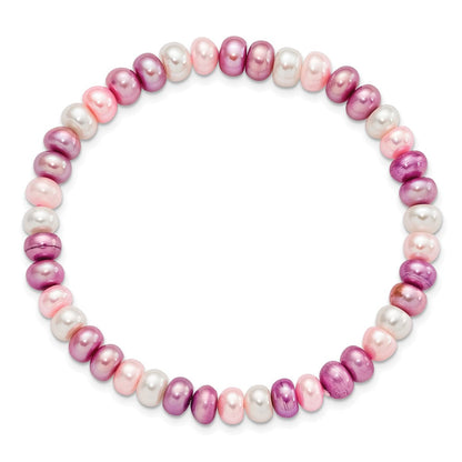 Mode 6-7mm Weiß/lavender/pink Knopf Süßwasser Zuchtperle Dehnbar Bracele