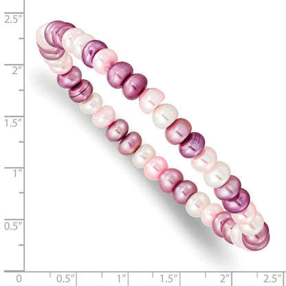 Mode 6-7mm Weiß/lavender/pink Knopf Süßwasser Zuchtperle Dehnbar Bracele
