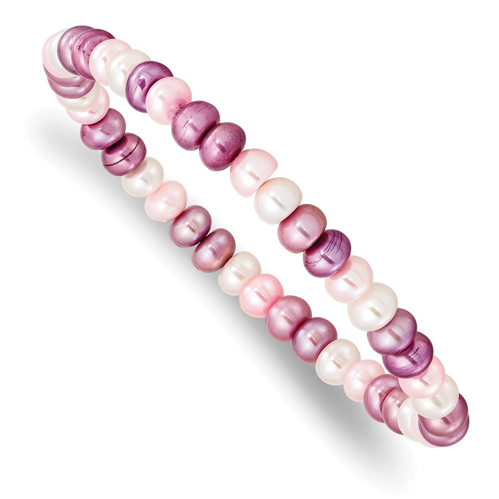 Mode 6-7mm Weiß/lavender/pink Knopf Süßwasser Zuchtperle Dehnbar Bracele