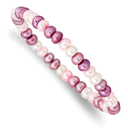 Mode 6-7mm Weiß/lavender/pink Knopf Süßwasser Zuchtperle Dehnbar Bracele