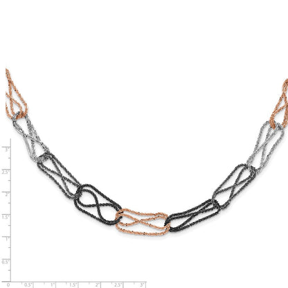 Sterlingsilber Ruthenium & Schwarz Roséfarben Rhodiniert Fantasie Halskette