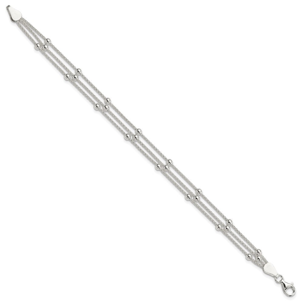 7 Zoll Sterlingsilber Poliert Gekugelt 3-strand Armband