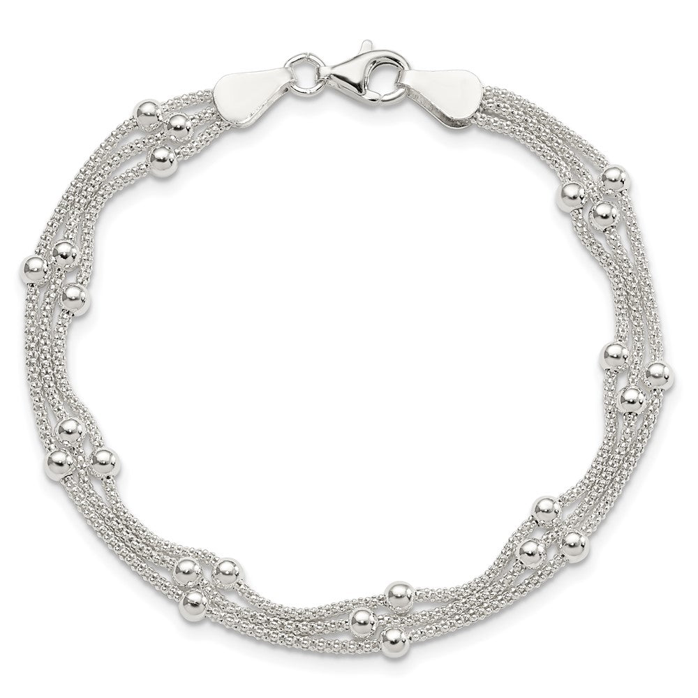 7 Zoll Sterlingsilber Poliert Gekugelt 3-strand Armband