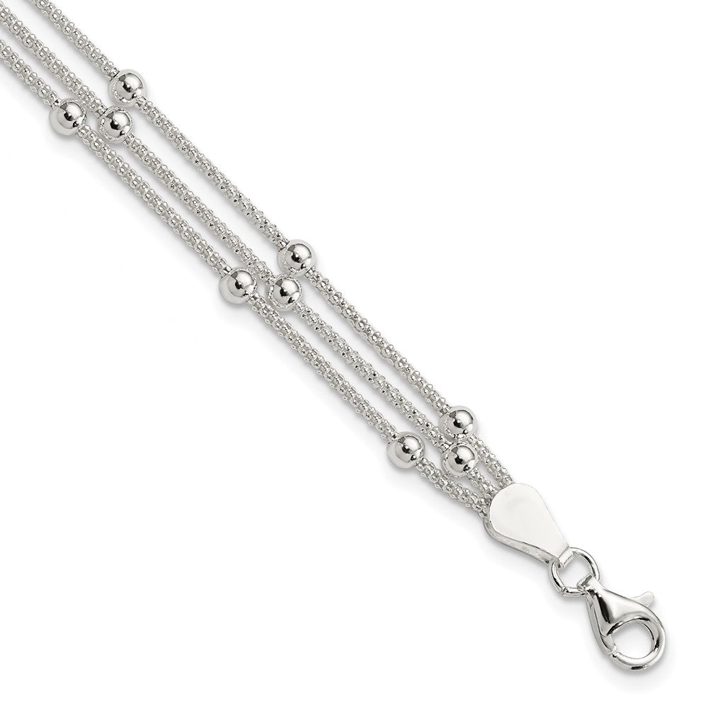 7 Zoll Sterlingsilber Poliert Gekugelt 3-strand Armband