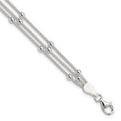 7 Zoll Sterlingsilber Poliert Gekugelt 3-strand Armband